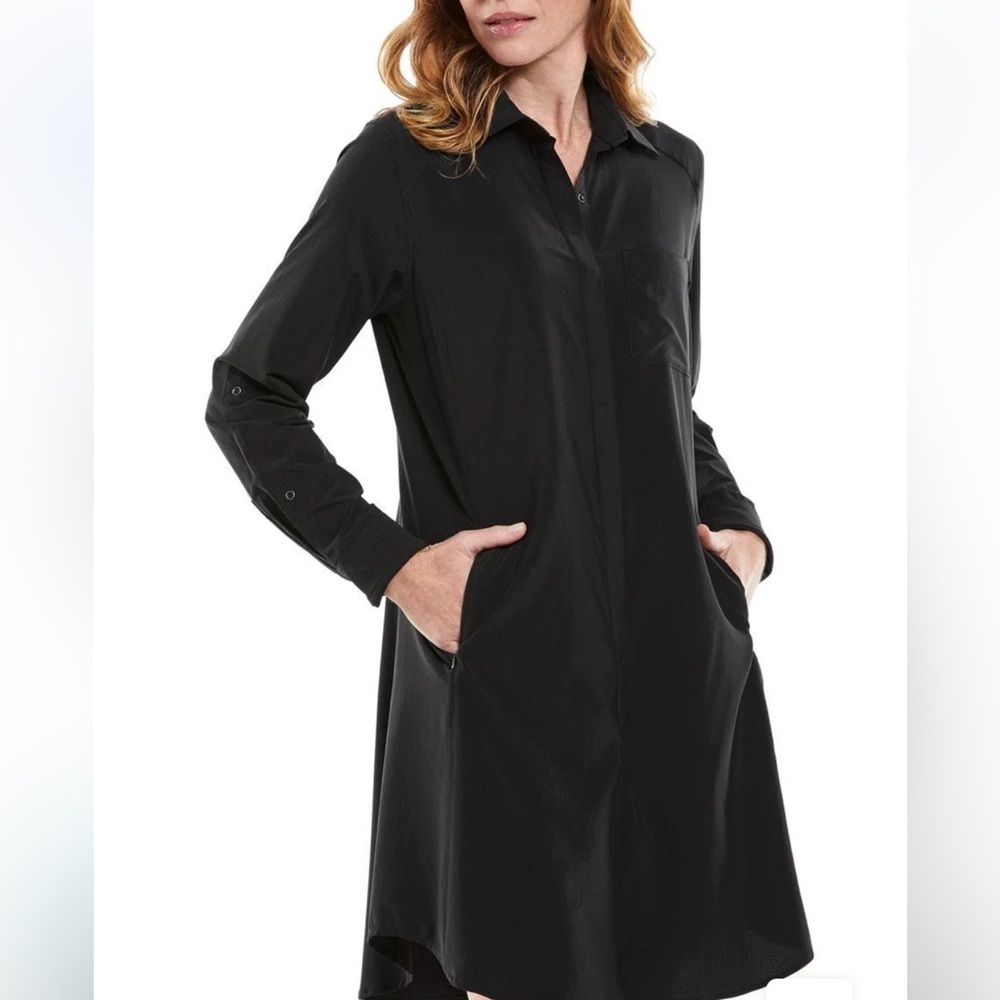 Coolibar UPF 50+ Dress Women's Malta Travel Shirt Dress with Pockets Bla…